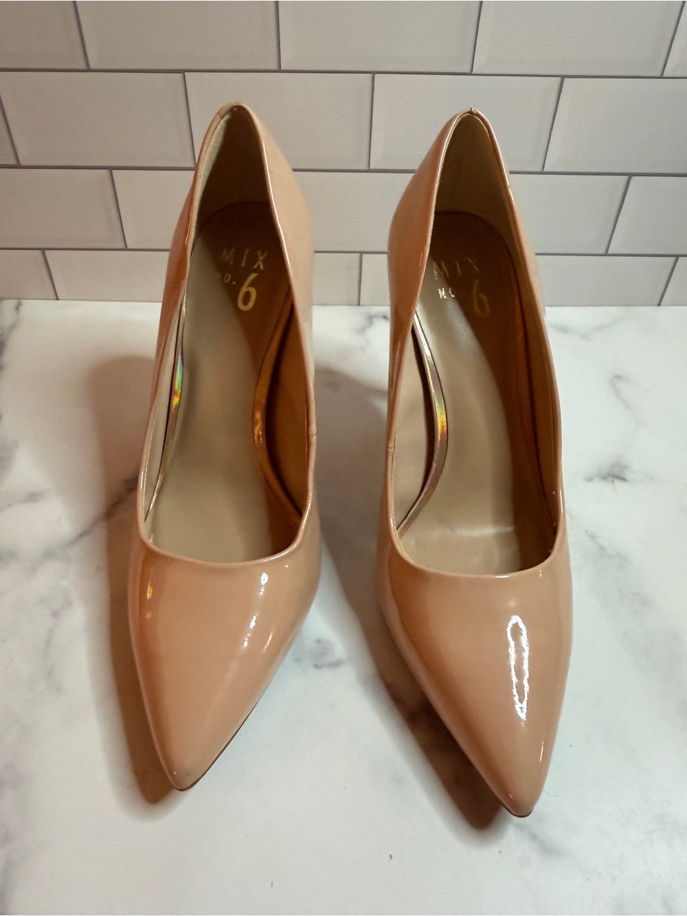 Mix No. 6 Tan Nude Patent Pointed Toe Stiletto Pumps Women’s 8M